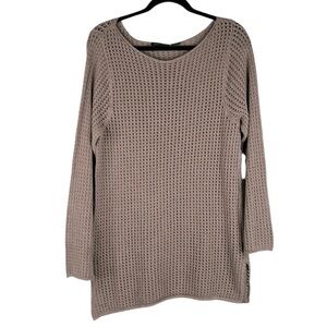 Jeanne Pierre Brown Open Knit Long Sleeve Boatneck Boho Coastal Sweater Size XL